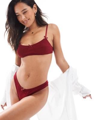 The Frolic exclusive balconette pointelle bra co-ord in burgundy-Red