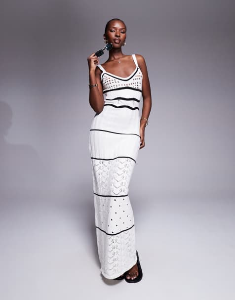 The Frolic exclusive beach crochet maxi dress in cream and black - view 1