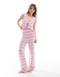 [The Frolic] The Frolic exclusive beach crochet stripe pants in pink and blue (part of a set)-Multi 42 Pastel stripe