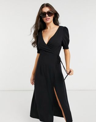 The Frolic Exclusive beach wrap maxi summer dress in black - ASOS Price Checker