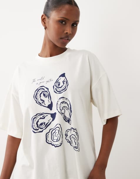 The Frolic Exclusive – Biały T-shirt oversize z grafiką z ostrygami - view 1