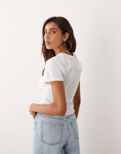 The Frolic exclusive bikini graphic front baby tee in white, 4 of 4
