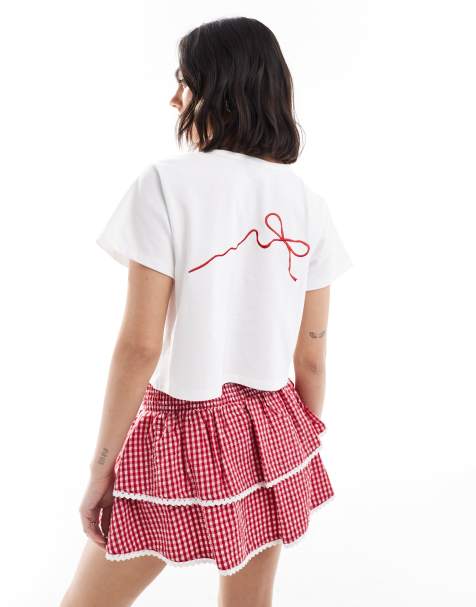 The Frolic exclusive bow embroidered cropped t-shirt co-ord in white  