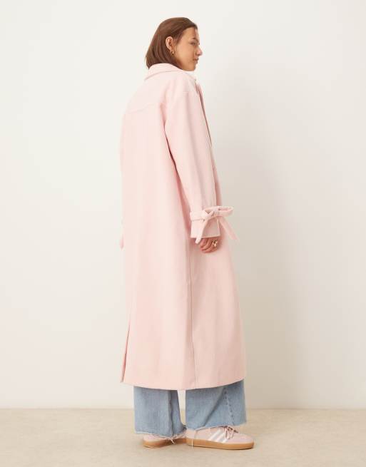 The Frolic exclusive bow sleeve maxi formal coat in pink   , 3 of 4