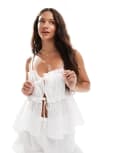 [The Frolic] The Frolic exclusive broderie open tie tiered pyjama top in white (part of a set) M WHITE