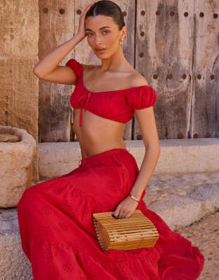 The Frolic exclusive broderie tiered maxi skirt in red - part of a set red 11790₽
