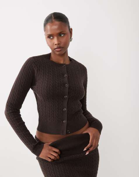 The Frolic exclusive cable knit cardigan co-ord in chocolate - view 1