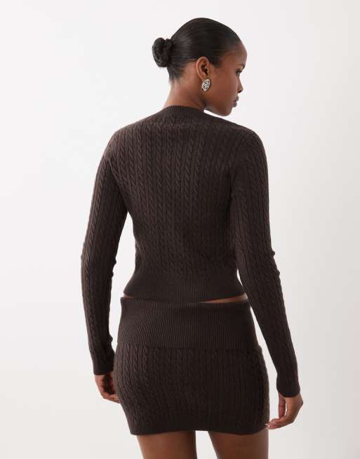 The Frolic exclusive cable knit cardigan set in chocolate, 3 of 4
