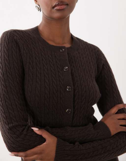 The Frolic exclusive cable knit cardigan set in chocolate, 4 of 4