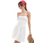 [The Frolic] The Frolic exclusive cami square neck shirred dropped waist mini dress in white 34 White