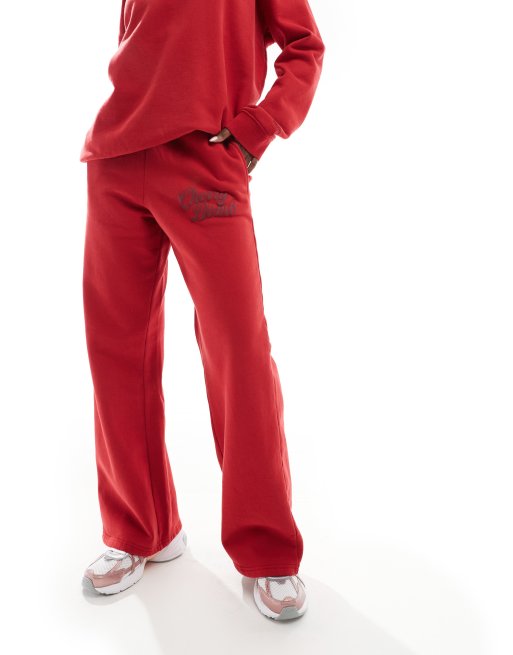 The Frolic exclusive Cherry Bomb wide leg sweatpants in red part
