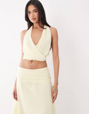 The Frolic exclusive chiffon halter tie neck side detail top in lemon - part of a set yellow