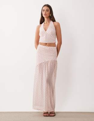 The Frolic exclusive chiffon sheer hem detail maxi skirt in pink polka dots - part of a set pink 10790₽