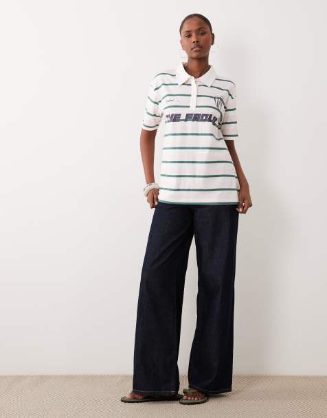 The Frolic exclusive collared graphic front soccer jersey T-shirt in pink stripe - view 1