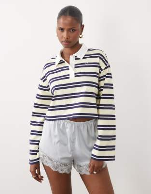 The Frolic Exclusive Collared Stripe Long Sleeve Top In Yellow
