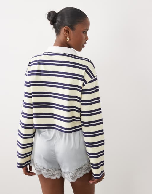 The Frolic exclusive collared stripe long sleeve top in yellow stripe, 2 of 4
