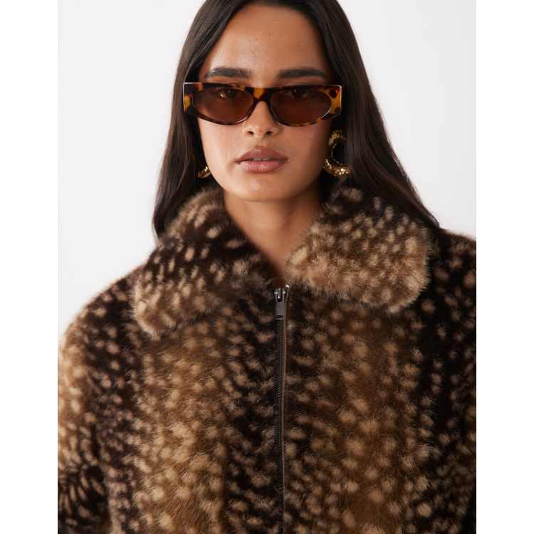 The Frolic exclusive collared zip through faux fur jacket in doe