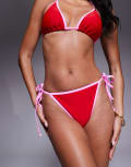 [The Frolic] The Frolic exclusive contrast binding bikini bottom in red and pink (part of a set)-Multi 42 Red And Pink