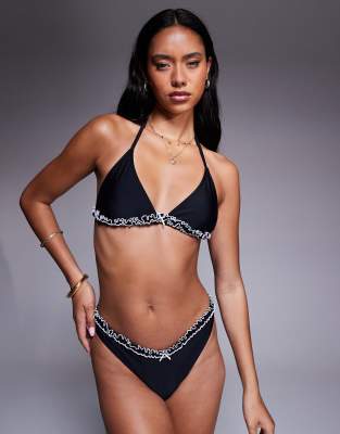 The Frolic exclusive contrast bow detail bikini top and bottoms co-ord in black - view 1