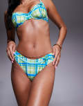 [The Frolic] The Frolic exclusive contrast bow rose trim bikini bottom in green and blue check (part of a set)-Multi 34 Green check