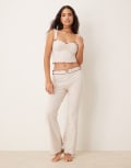 [The Frolic] The Frolic exclusive contrast lettuce edge slim flare pyjama lounge pants in oatmeal marl (part of a set)-Neutral S Oatmeal