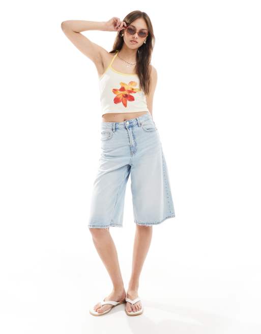The Frolic exclusive contrast trim hibiscus logo print halterneck