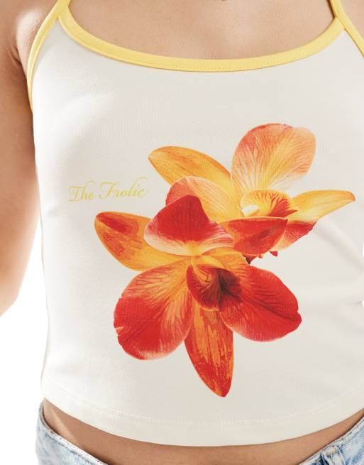 The Frolic exclusive contrast trim hibiscus logo print