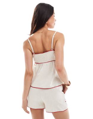 The Frolic Exclusive Contrast Trim Square Neck Linen Blend Beach Top In White