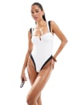 [The Frolic] The Frolic exclusive contrast u bar detail high leg swimsuit in white and black 6 White