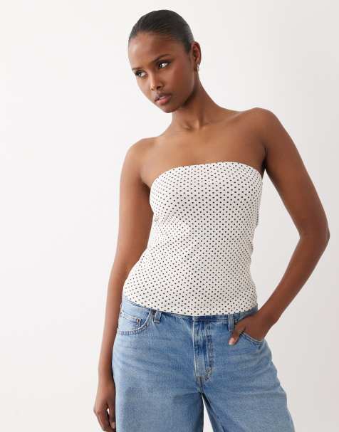The Frolic exclusive cotton bandeau top in cream polka dot - view 1