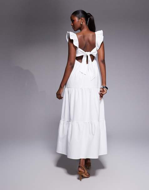 The Frolic exclusive cotton blend frill detail tie back tiered maxi dress in white - view 1