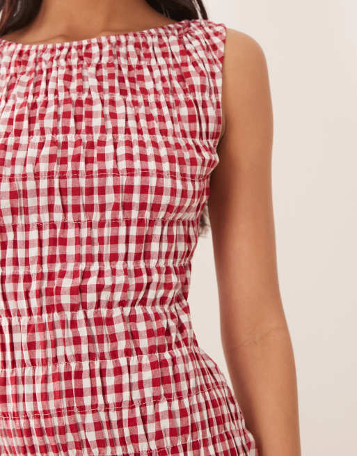 The Frolic exclusive cotton blend shirred sleeveless mini dress in red gingham, 3 of 4