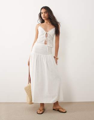 The Frolic exclusive cotton broderie shirred drop waist maxi skirt in white
