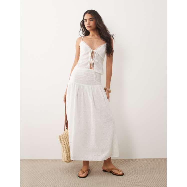 The Frolic exclusive cotton broderie shirred drop waist maxi skirt