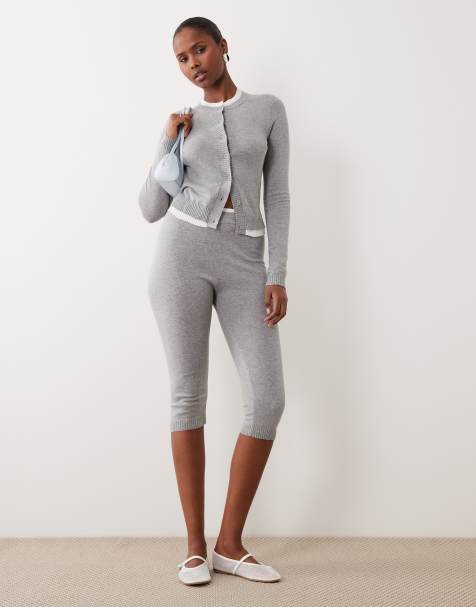The Frolic exclusive cotton contrast trim button through cardigan capri trouser co-ord in grey - view 1