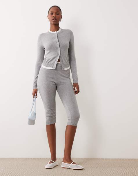 The Frolic Exclusive cotton contrast trim knit capri pants in gray - part of a set - view 1