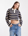 [The Frolic] The Frolic exclusive cotton cropped long sleeve rugby shirt in navy stripe-Multi 14 Navy stripe