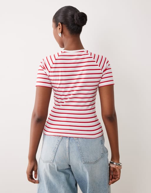 The Frolic exclusive cotton rich baby tee in red & blue stripe, 3 of 4