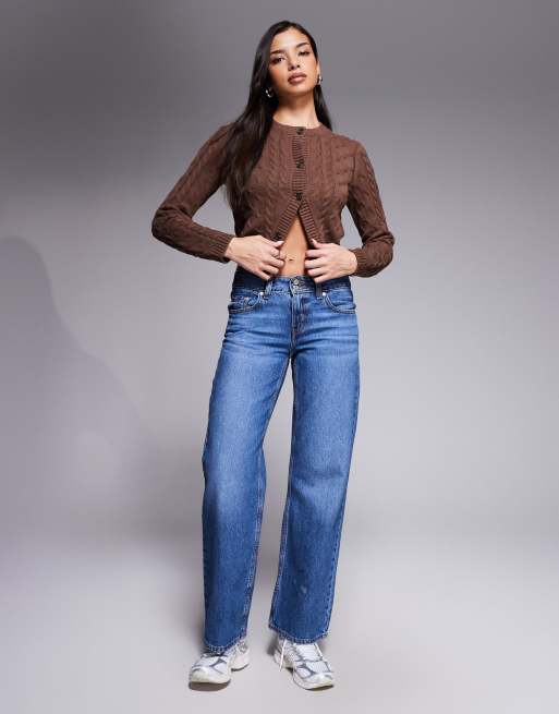 The Frolic exclusive cotton rich cable knit split front cardigan in chocolate, 2 of 4