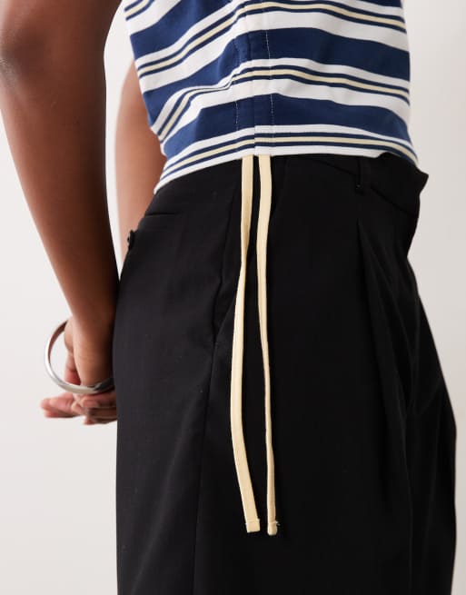 The Frolic exclusive cotton rich collared ruched side polo top in navy & white stripe, 4 of 4