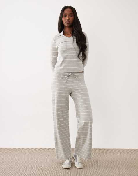 The Frolic exclusive cotton rich drawstring waist pocket front wide leg trouser co-ord in grey stripe - view 1