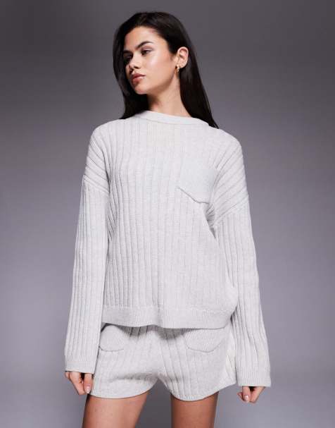 The Frolic exclusive cotton-rich ribbed knit pocket-front jumper in grey (Part of a set) - view 1