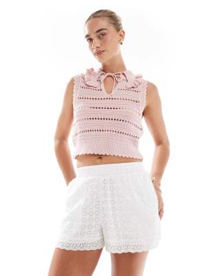 The Frolic The Frolic exclusive cotton scallop trim broderie shorts in white