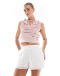 [The Frolic] The Frolic exclusive cotton scallop trim broderie shorts in white 8 Off white