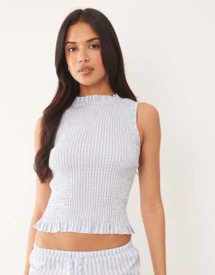 The Frolic Exclusive Cotton Shirred Sleeveless Top Co-ord In Blue