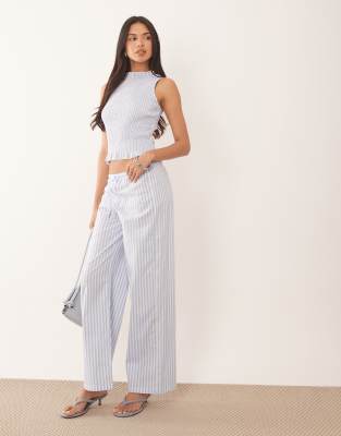 The Frolic Exclusive cotton wide leg tie waist wide leg pants in blue stripe - part of a set blue stripe