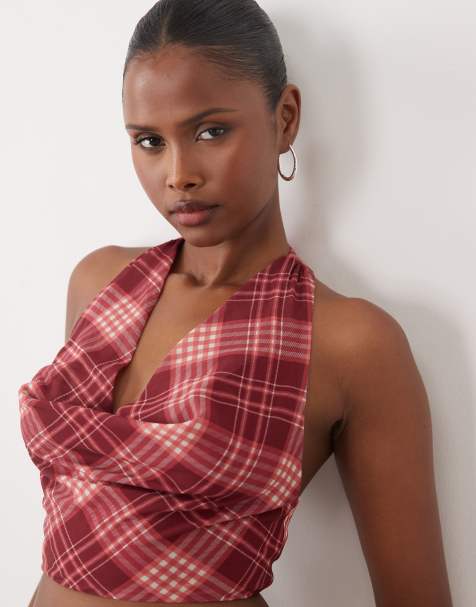 The Frolic exclusive cowl neck top in burgundy check (part of a set) - view 1