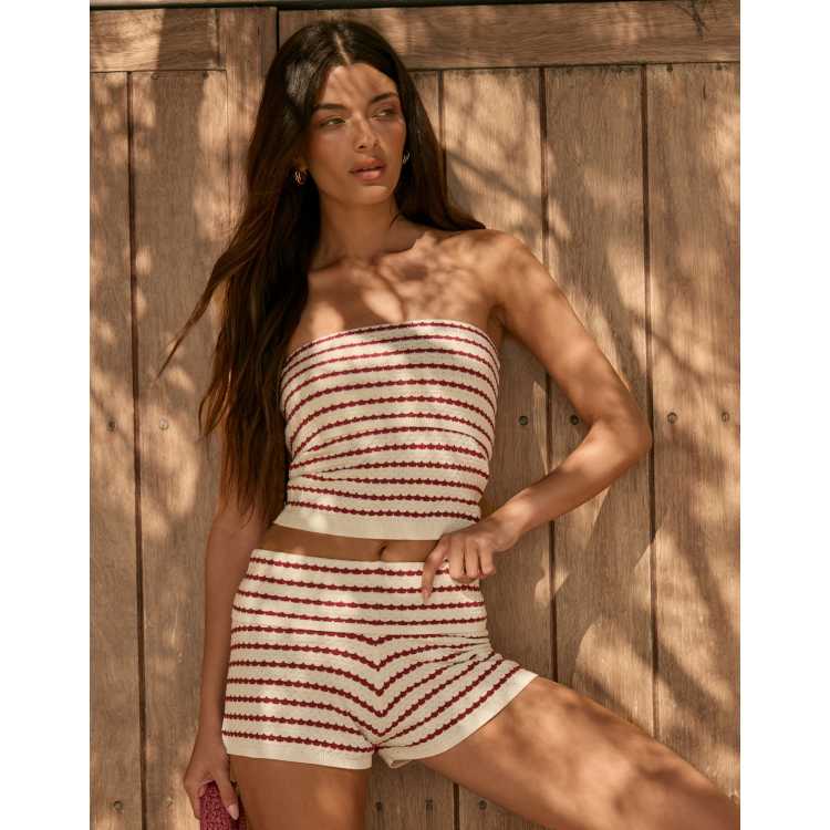 The Frolic Exclusive crochet fold-over bandeau crop top and micro