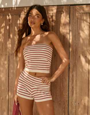 The Frolic exclusive crochet foldover micro shorts in white -amp red stripes - part of a set white stripe 9490₽