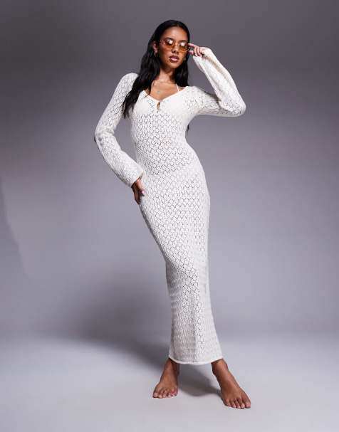 The Frolic exclusive crochet longsleeve maxi dress in cream - view 1